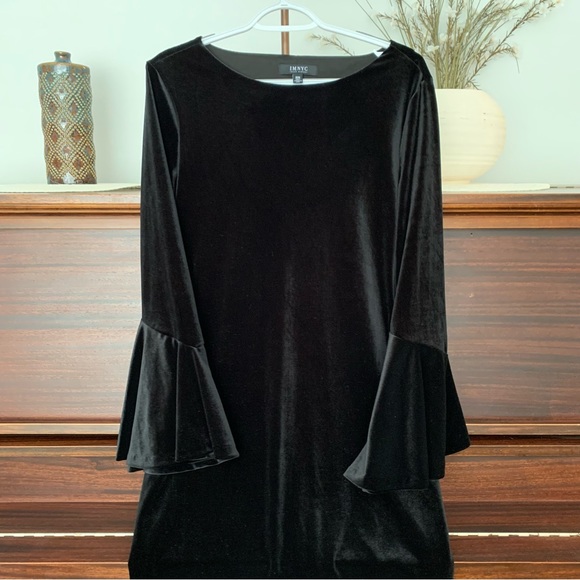 IMNYC Black Velvet Bell Sleeve Sheath Dress, Size Medium - Picture 2 of 8